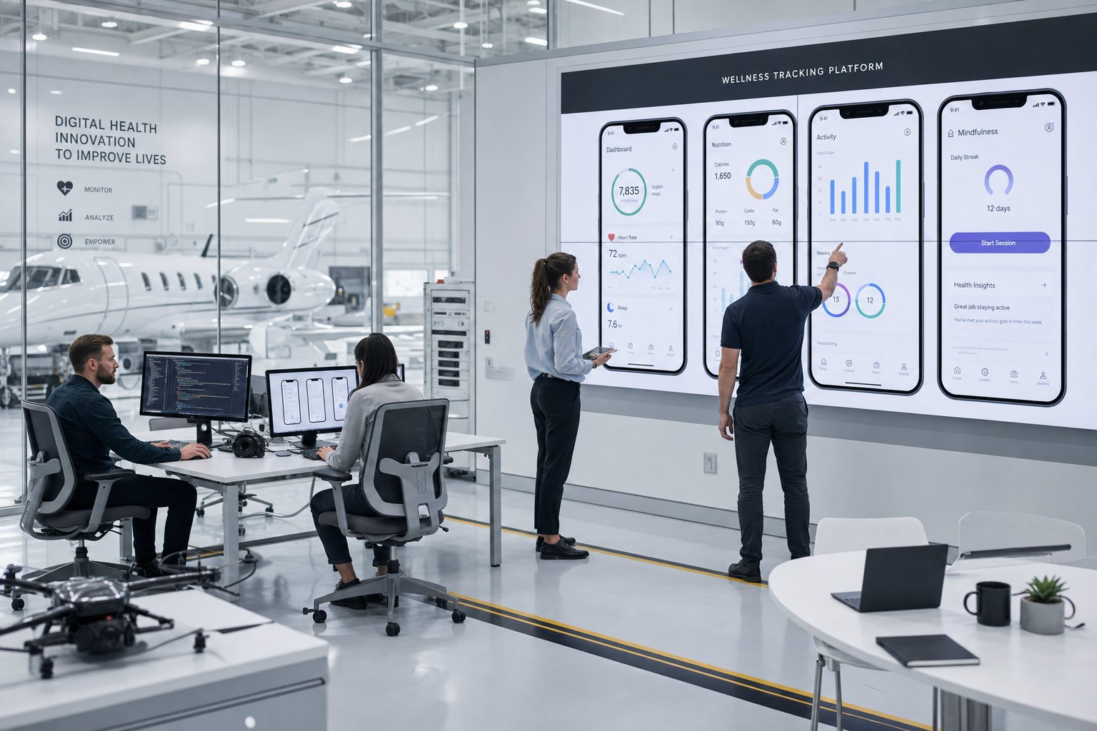TRADELINKAI LTD team reviewing digital health app development readiness boards