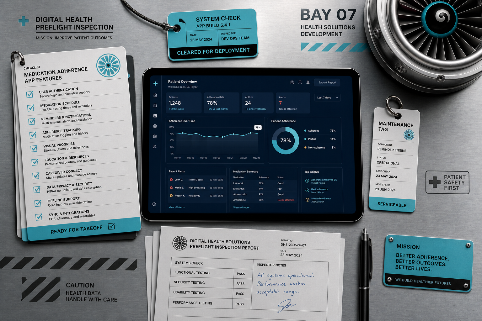Personal health management system development inspection desk with wireframes